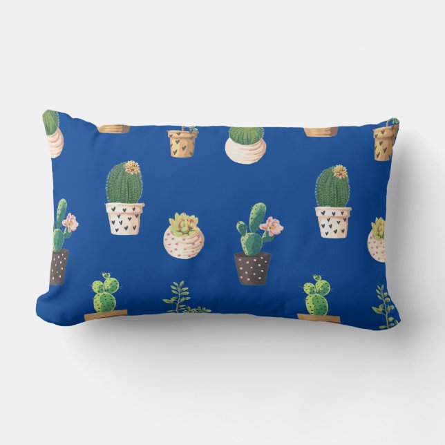 Green Dessrt Succulent Cactus in Pots Lumbar Pillow (Front)