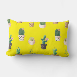 Green Dessrt Succulent Cactus in Pots Lumbar Pillow