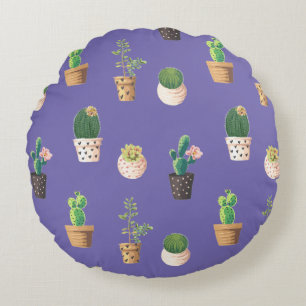 Green Dessrt Succulent Cactus in Pots Round Pillow