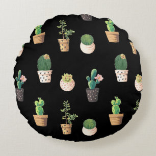 Green Dessrt Succulent Cactus in Pots Round Pillow
