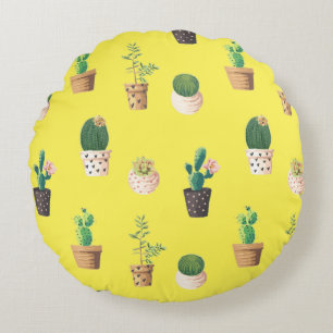 Green Dessrt Succulent Cactus in Pots Round Pillow
