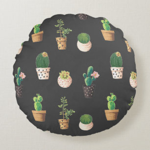 Green Dessrt Succulent Cactus in Pots Round Pillow