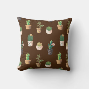Green Dessrt Succulent Cactus in Pots Throw Pillow
