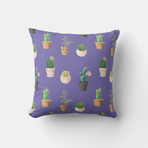 Green Dessrt Succulent Cactus in Pots Throw Pillow