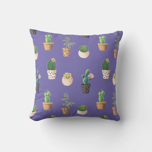 Green Dessrt Succulent Cactus in Pots Throw Pillow (Front)