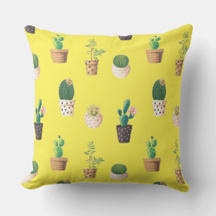 Green Dessrt Succulent Cactus in Pots Throw Pillow