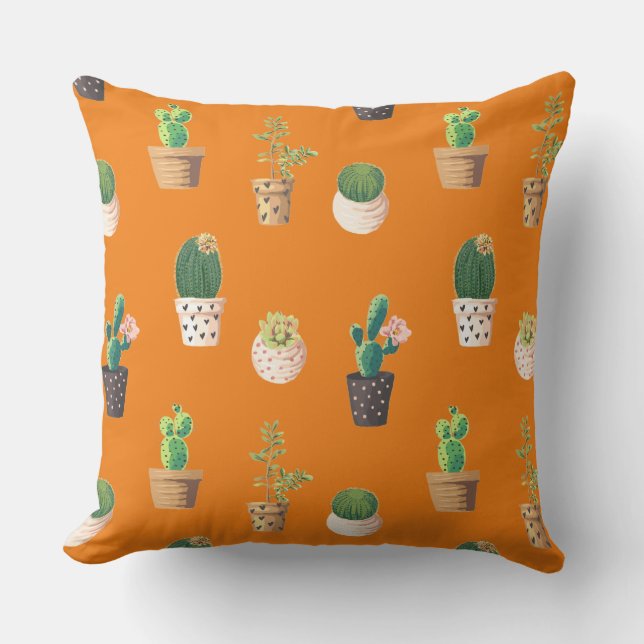 Green Dessrt Succulent Cactus in Pots Throw Pillow (Front)