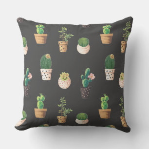 Green Dessrt Succulent Cactus in Pots Throw Pillow