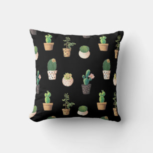 Green Dessrt Succulent Cactus in Pots Throw Pillow