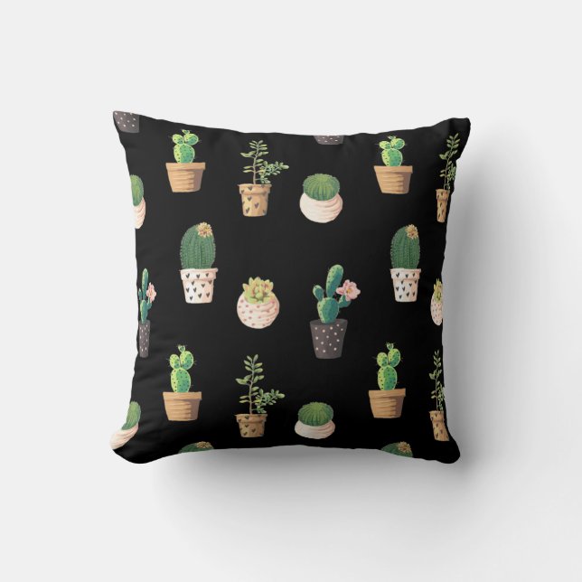 Green Dessrt Succulent Cactus in Pots Throw Pillow (Front)