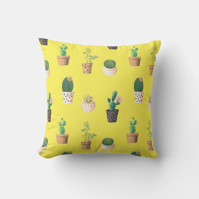 Green Dessrt Succulent Cactus in Pots Throw Pillow (Front)