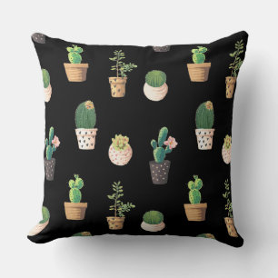 Green Dessrt Succulent Cactus in Pots Throw Pillow