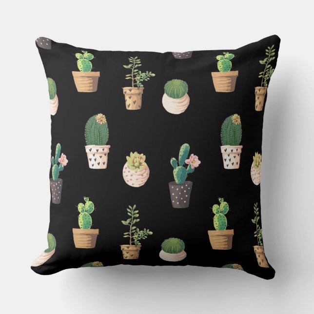 Green Dessrt Succulent Cactus in Pots Throw Pillow (Front)