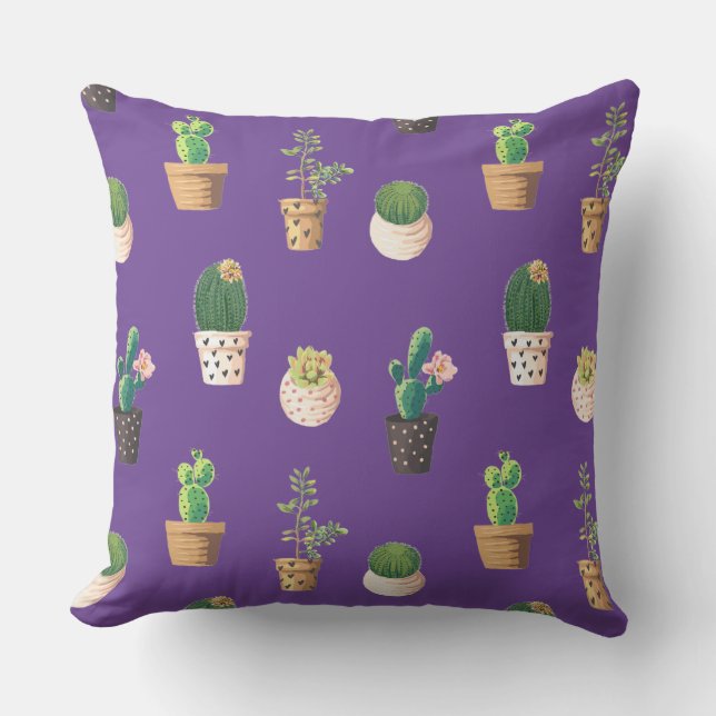 Green Dessrt Succulent Cactus in Pots Throw Pillow (Front)