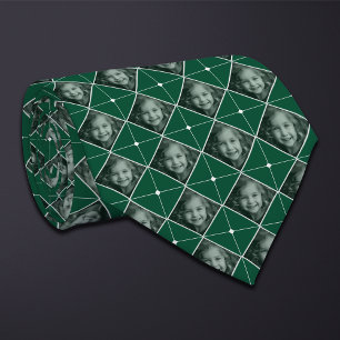 Green Diamond 1-Photo Pattern Neck Tie