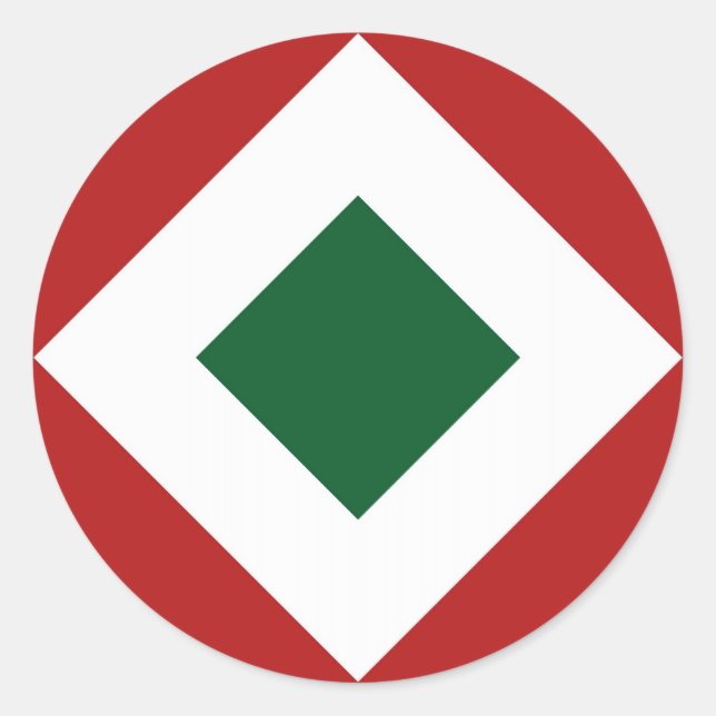 Green Diamond, Bold White Border on Red Classic Round Sticker (Front)