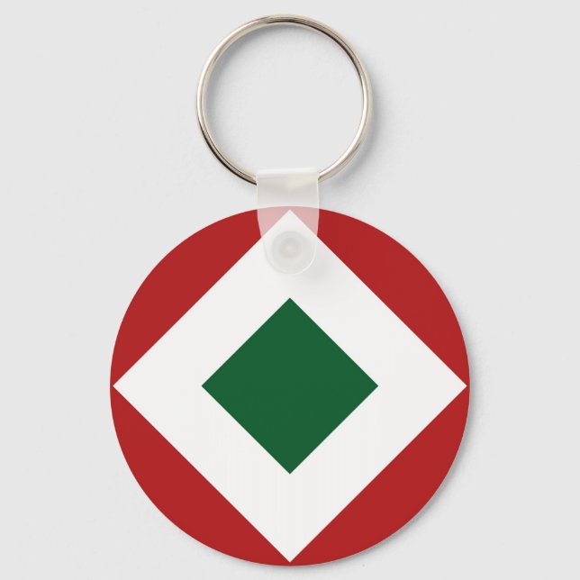 Green Diamond, Bold White Border on Red Keychain (Front)