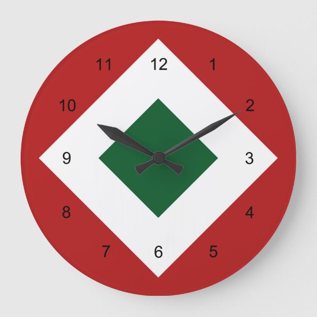 Green Diamond, Bold White Border on Red Large Clock (Front)