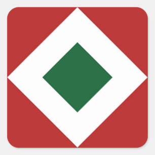Green Diamond, Bold White Border on Red Square Sticker