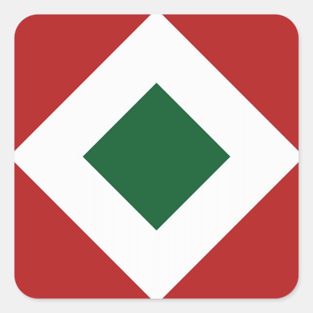 Green Diamond, Bold White Border on Red Square Sticker (Front)