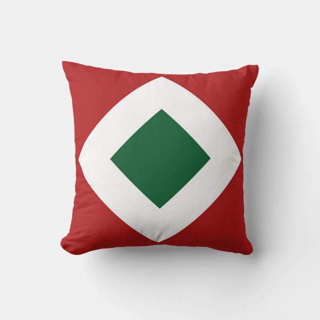 Green Diamond, Bold White Border on Red Throw Pillow (Front)
