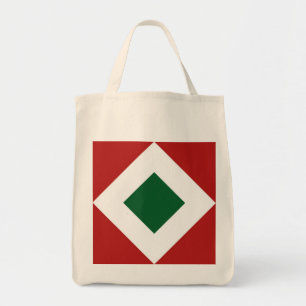 Green Diamond, Bold White Border on Red Tote Bag