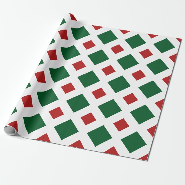 Green Diamond, Bold White Border on Red Wrapping Paper (Unrolled)