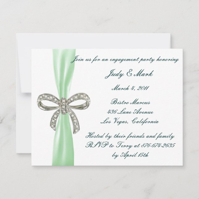 Green Diamond Bow Engagement Party Invitation (Front)