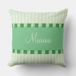 Green Diamond Customizable Name Jewel Gem Bling Throw Pillow