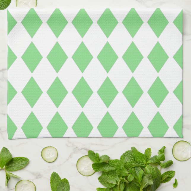 Green Diamond Design Kitchen Towel (Folded)