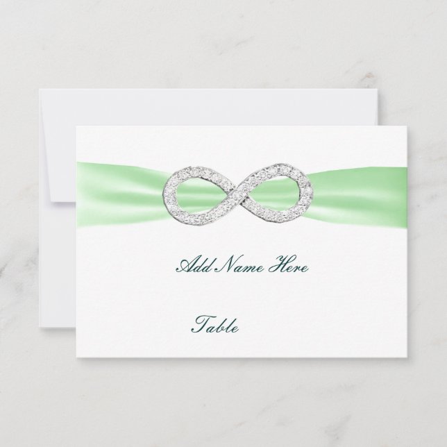 Green Diamond Infinity Wedding Table Place Card (Front)