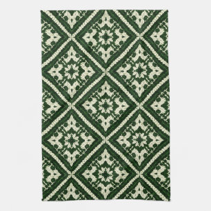 Green Diamond Nordic Knit Seamless Pattern Kitchen Towel