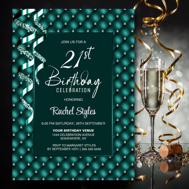 Green Diamond Pattern 21st Birthday Party Invitation (Creator Uploaded)