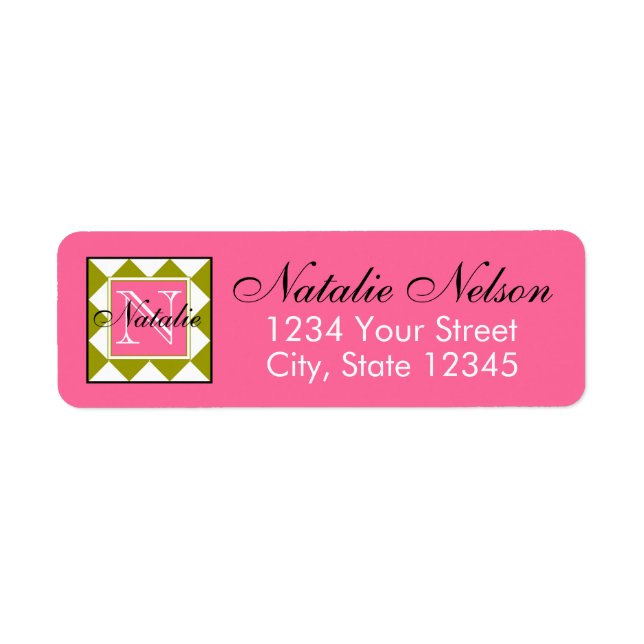 Green Diamond Pattern Monogram Pink, Black, White (Front)