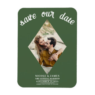 Green Diamond Photo Wedding Save the Date Magnet
