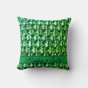Green Diamonds, green vintage gemstones pattern   Throw Pillow