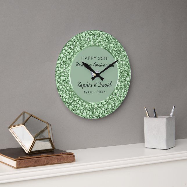 Green Diamonds Look Wedding Anniversary  Large Clock (Office)