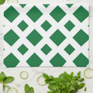 Green Diamonds on White Kitchen Towel