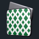 Green Diamonds on White Laptop Sleeve<br><div class="desc">A bold,  geometric pattern of large and small green diamonds on a white background. The white forms a lattice which separates the diamond shapes. 

 Digitally created image. 
 Copyright ©2013 Claire E. Skinner,  All rights reserved.</div>