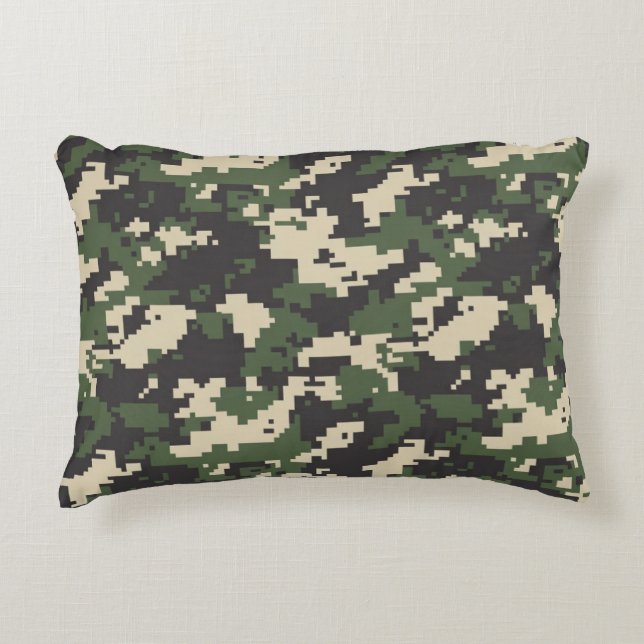 Green Digital Camouflage Pattern Accent Pillow (Front)