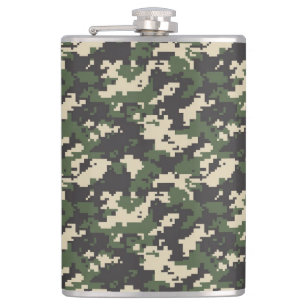 Green Digital Camouflage Pattern Hip Flask