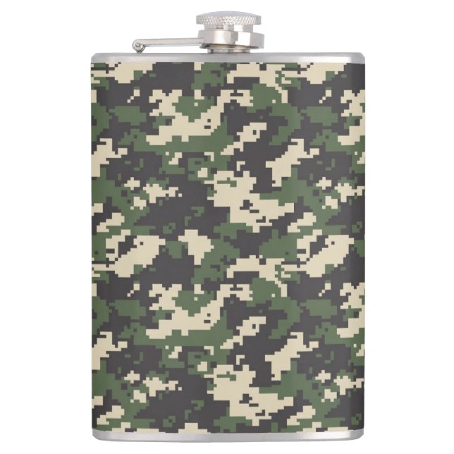 Green Digital Camouflage Pattern Hip Flask (Front)