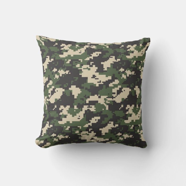 Green Digital Camouflage Pattern Throw Pillow (Front)