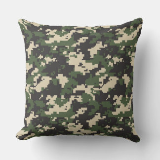 Green Digital Camouflage Pattern Throw Pillow