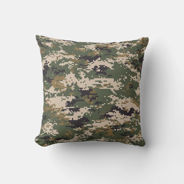 Green Digital Camouflage Pattern Throw Pillow (Front)