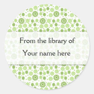 Green Digital Flowers Personalized Bookplates Classic Round Sticker