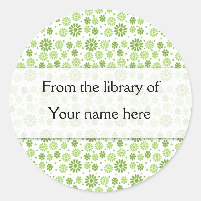 Green Digital Flowers Personalized Bookplates Classic Round Sticker (Front)