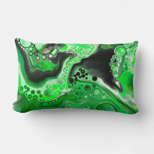 Green Digital Fluid Marble Art   Lumbar Pillow (Front)