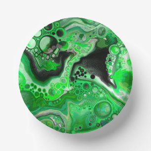Green Digital Fluid Marble Art    Paper Plate