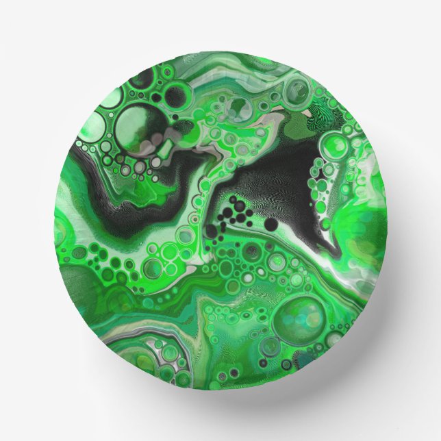 Green Digital Fluid Marble Art    Paper Plate (Front)